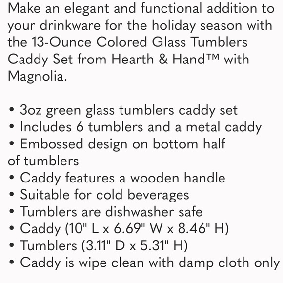 HEARTH & HAND NWT colored glass tumbler caddy set -13oz - Picture 7 of 7